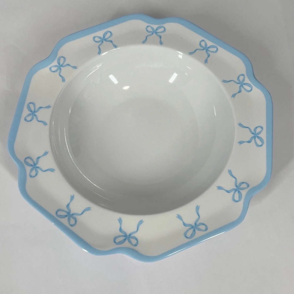 Shabby Chic Melamine Set of 3 blue Bows Coquette Scalloped Edge Dessert Bowls